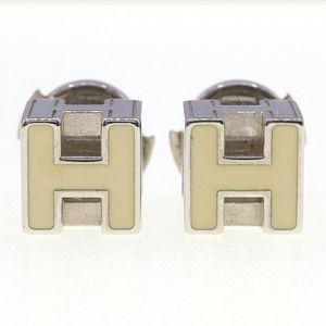 Hermes Earrings, Cage d'Ash, H Cube Ivory, Silver, Metal, Stud, Women's, HERMES